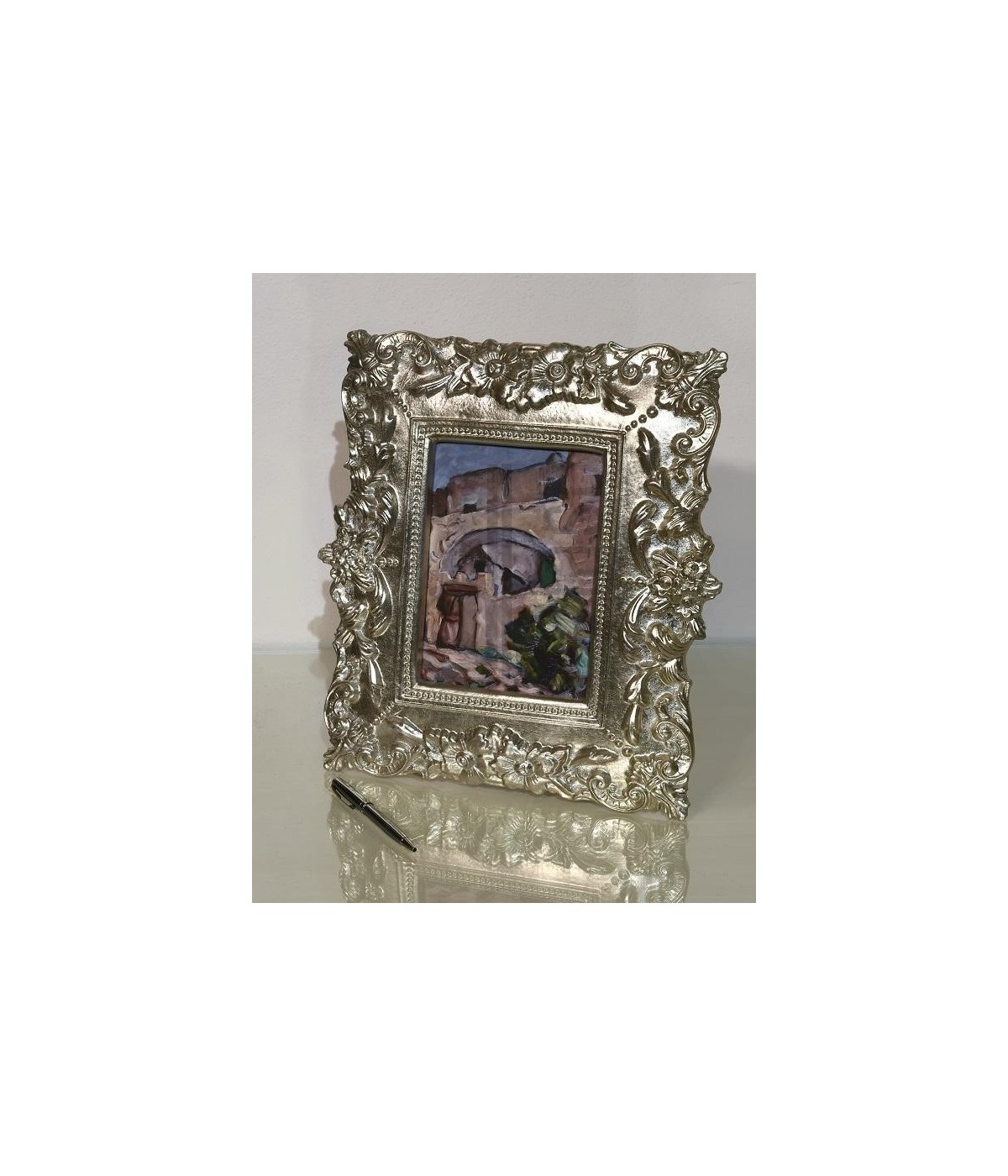 portafoto in foglia argento rettangolare - Misure: l.31 x h.35 x p.2