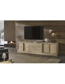MOBILI 2G - Parete attrezzata porta tv contemporanea legno abete 285x46x255 VISTA FRONTALE