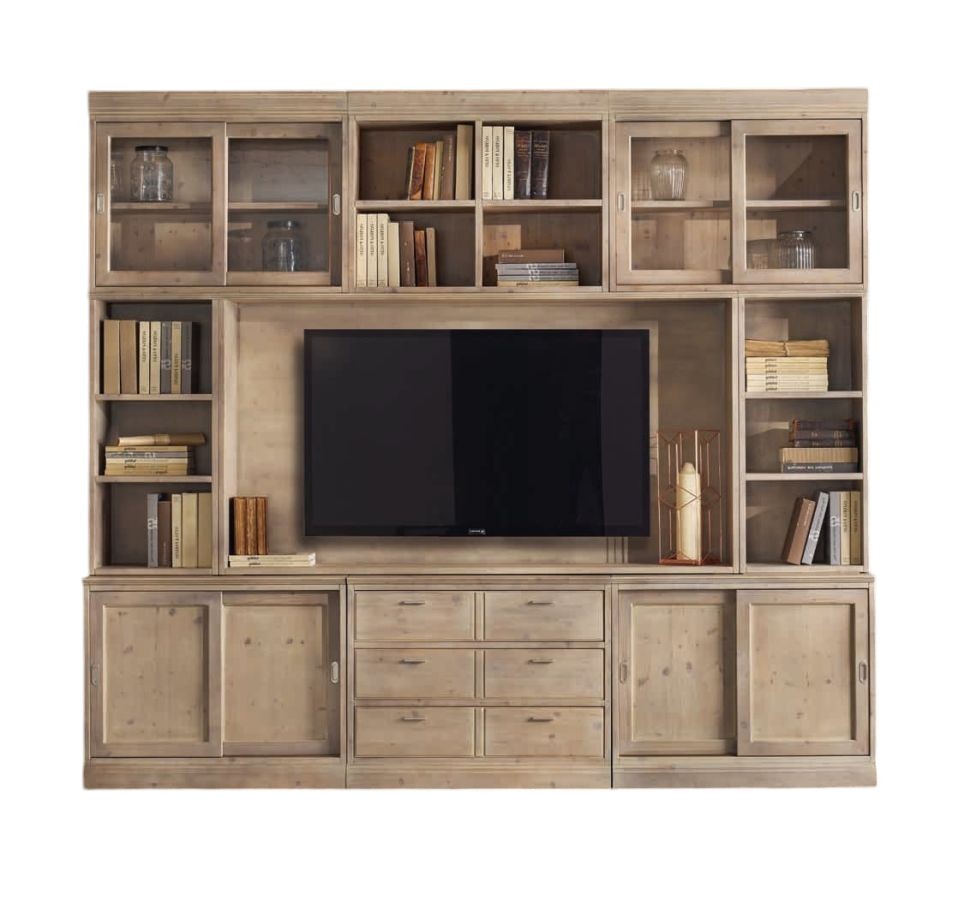 MOBILI 2G - Parete attrezzata porta tv contemporanea legno abete 285x46x255 VISTA FRONTALE