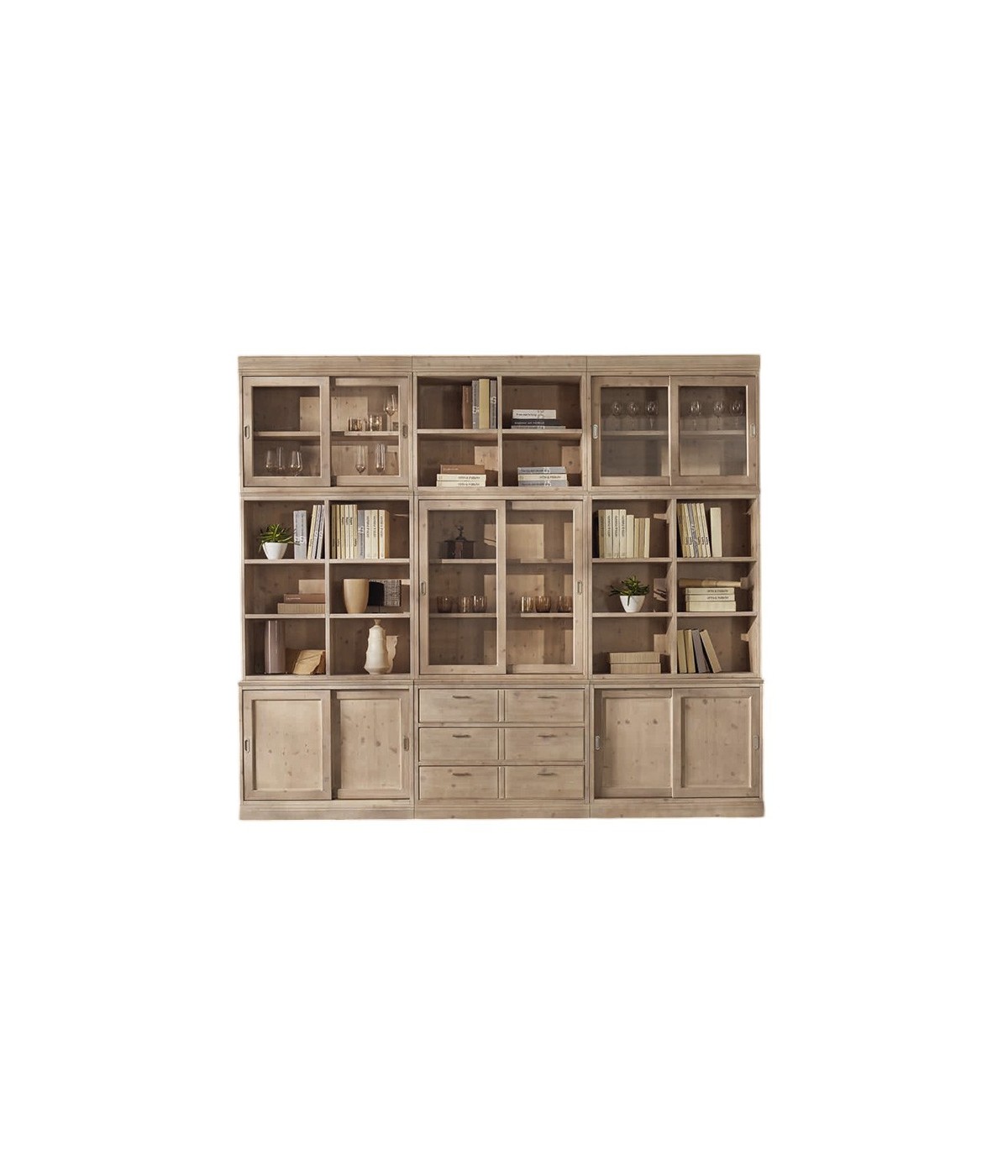 MOBILI 2G - libreria parete attrezzata contemporanea legno abete 285x46x255 vista frontale