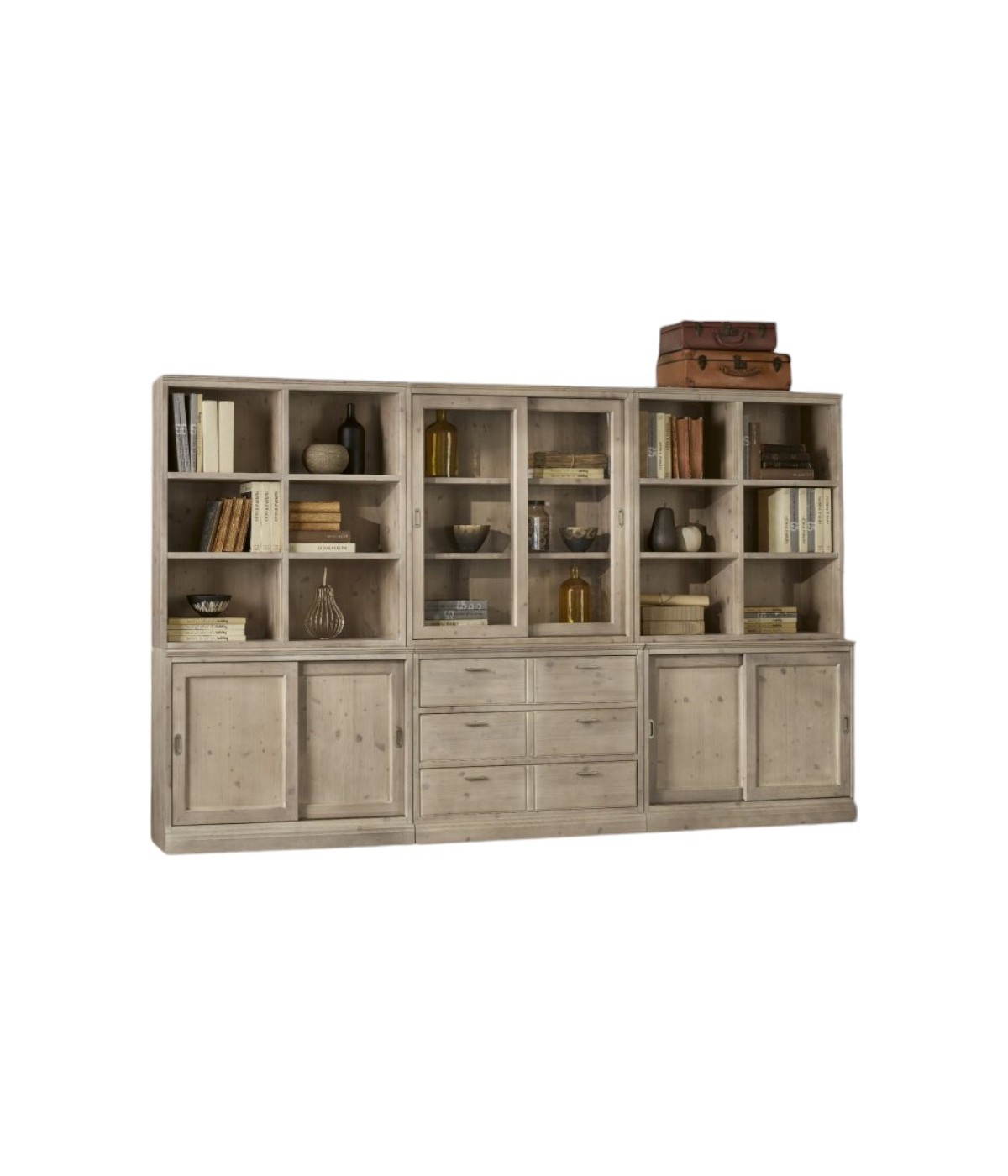 MOBILI 2G - libreria parete attrezzata contemporanea legno abete 285x46x181 vista frontale
