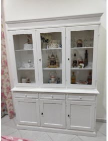 CRISTALLIERA ARTE POVERA 3 PORTE IN LEGNO SHABBY BIANCO 156X42X205 ...
