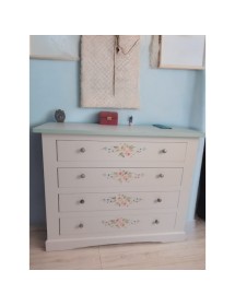 Cassettiera 4 cassetti legno shabby bianco decori 115x50X90 (498)