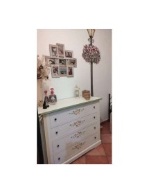 Cassettiera 4 cassetti legno shabby bianco decori 115x50X90 (498)