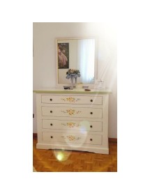 Cassettiera 4 cassetti legno shabby bianco decori 115x50X90 (498)