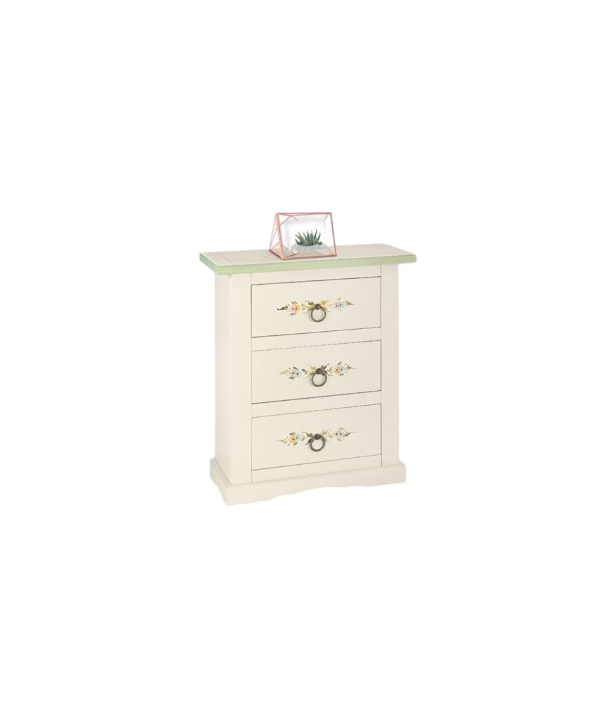 MOBILI 2G - COMODINO IN LEGNO BIANCO CON DECORI 60X35X70h (497)