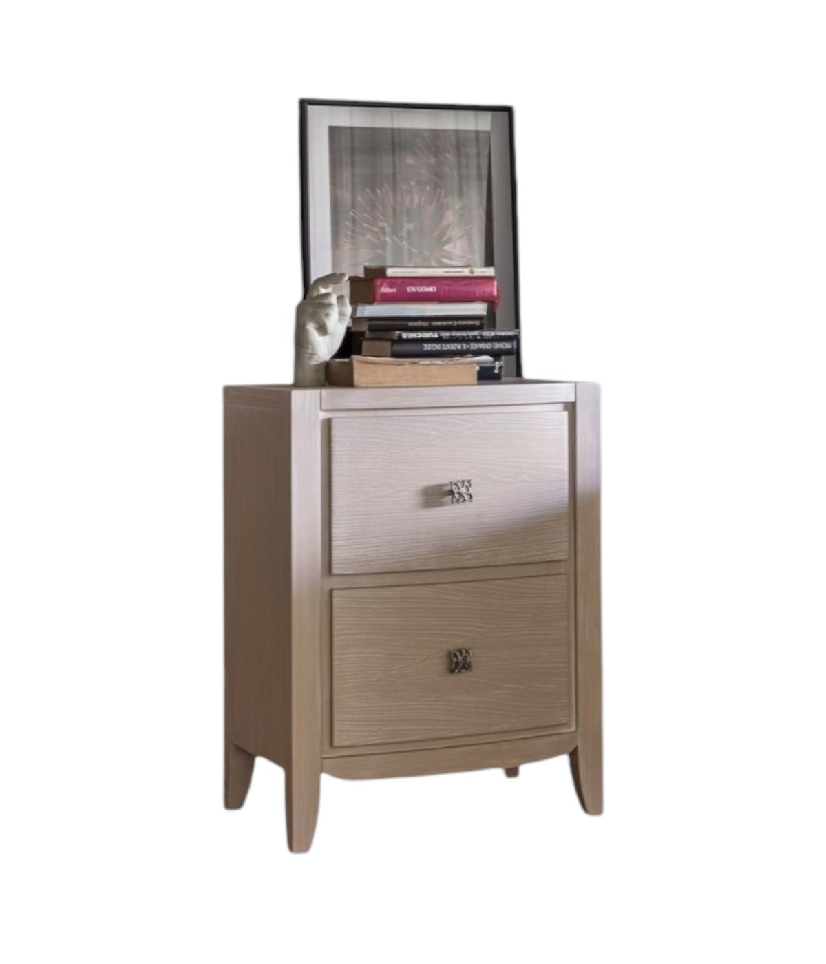 MOBILI 2G - COMODINO 2 CASSETTI DECORO ONDA IN LEGNO MASSELLO L.50 P.37 H.67