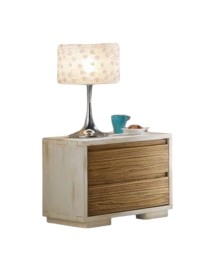 MOBILI 2G - COMODINO IN LEGNO MASSELLO SHABBY 2 CASSETTI L.55 P.38 H. 46﻿ vista frontale