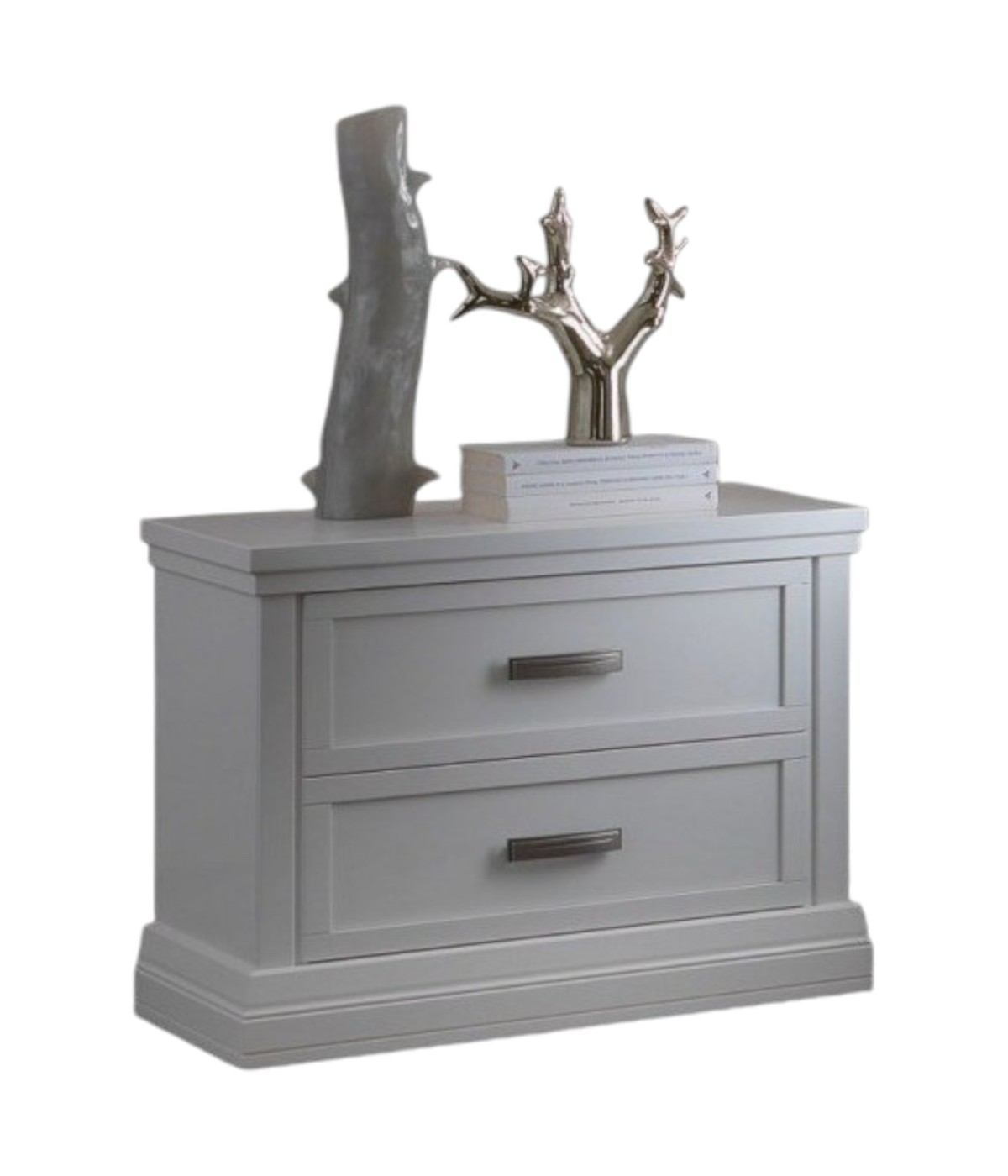 MOBILI 2G - Comodino classico 2 cassetti legno shabby bianco 63x39x54 vista frontale