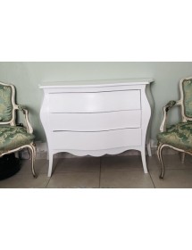 MOBILI 2G - Comò 3 cassetti bombato shabby legno bianco opaco 116X42X85 vista frontale