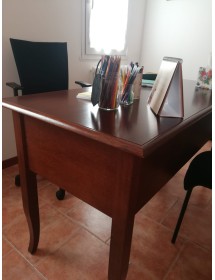 SCRIVANIA IN LEGNO ARTE POVERA 5 CASSETTI TINTA NOCE 130x65x81 (110)