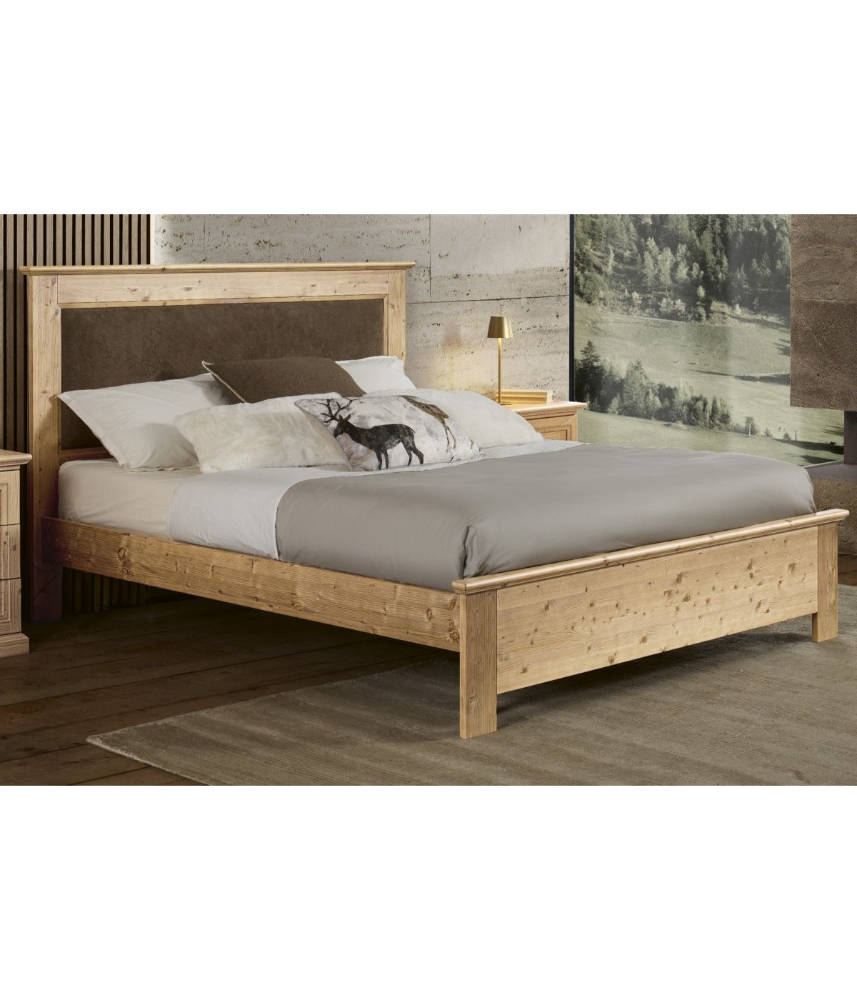 MOBILI 2G - Letto matrimoniale imbottito tessuto legno abete 185X208X124 vista frontale