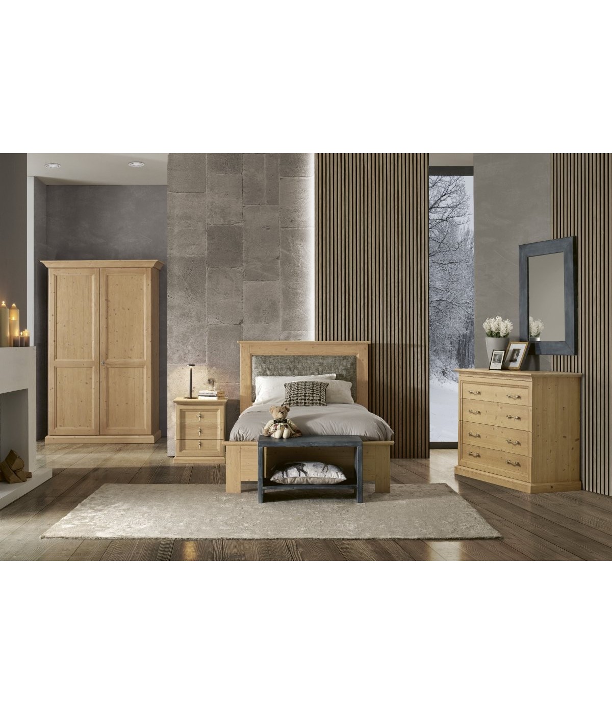 MOBILI 2G - Camera da letto completa in legno di abete massello vista frontale