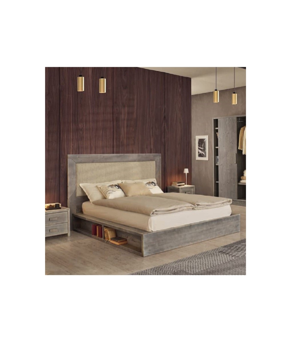 MOBILI 2G - LETTO CORTINA MATRIMONIALE IN LEGNO MASSELLO DI ABETE CON VANI LATERALI vista frontale