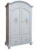 MOBILI 2G - Armadio shabby 2 porte legno bianco anticato filo azzurro 125x61x200 vista frontale