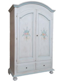 MOBILI 2G - Armadio shabby 2 porte legno bianco anticato filo azzurro 125x61x200 vista frontale