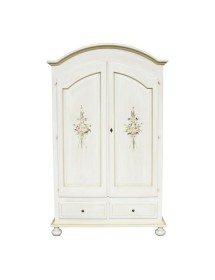 MOBILI 2G - Armadio shabby 2 porte legno bianco anticato filo verde 125x61x200 vista frontale