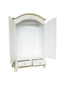 MOBILI 2G - Armadio shabby 2 porte legno bianco anticato filo verde 125x61x200 vista frontale