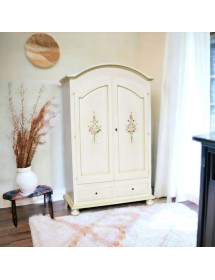 MOBILI 2G - Armadio shabby 2 porte legno bianco anticato filo verde 125x61x200 vista frontale
