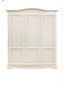 MOBILI 2G - Armadio 3 ante legno shabby avorio anticato decori filo arancione 158x56X197 VISTA FRONTALE