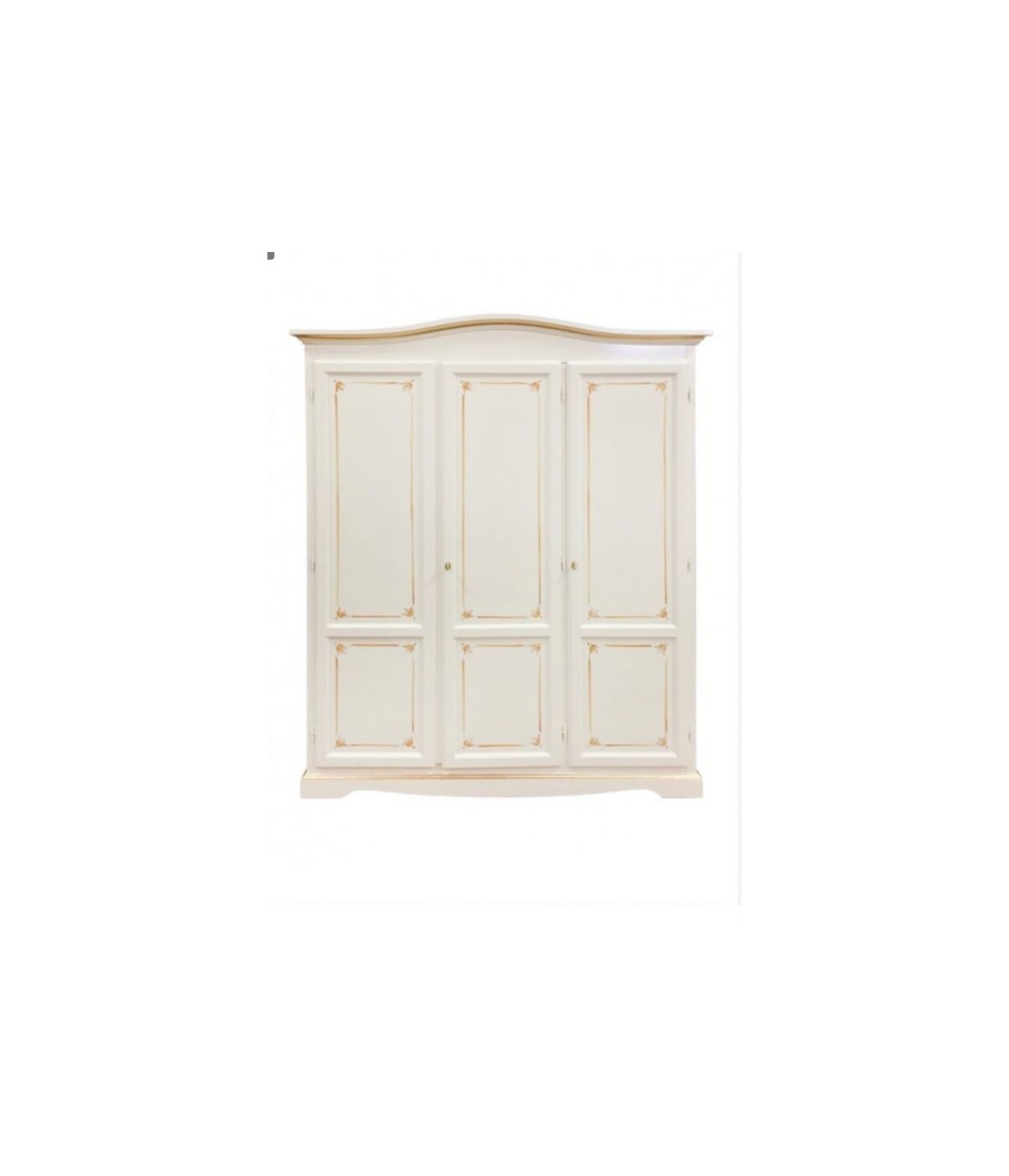 MOBILI 2G - Armadio 3 ante legno shabby avorio anticato decori filo arancione 158x56X197 VISTA FRONTALE