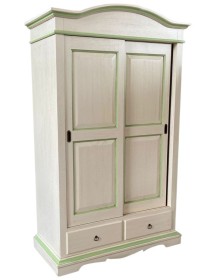 MOBILI 2G - Armadio 2 ante scorrevoli legno shabby avorio anticato filo verde 122X59X200 VISTA FRONTALE