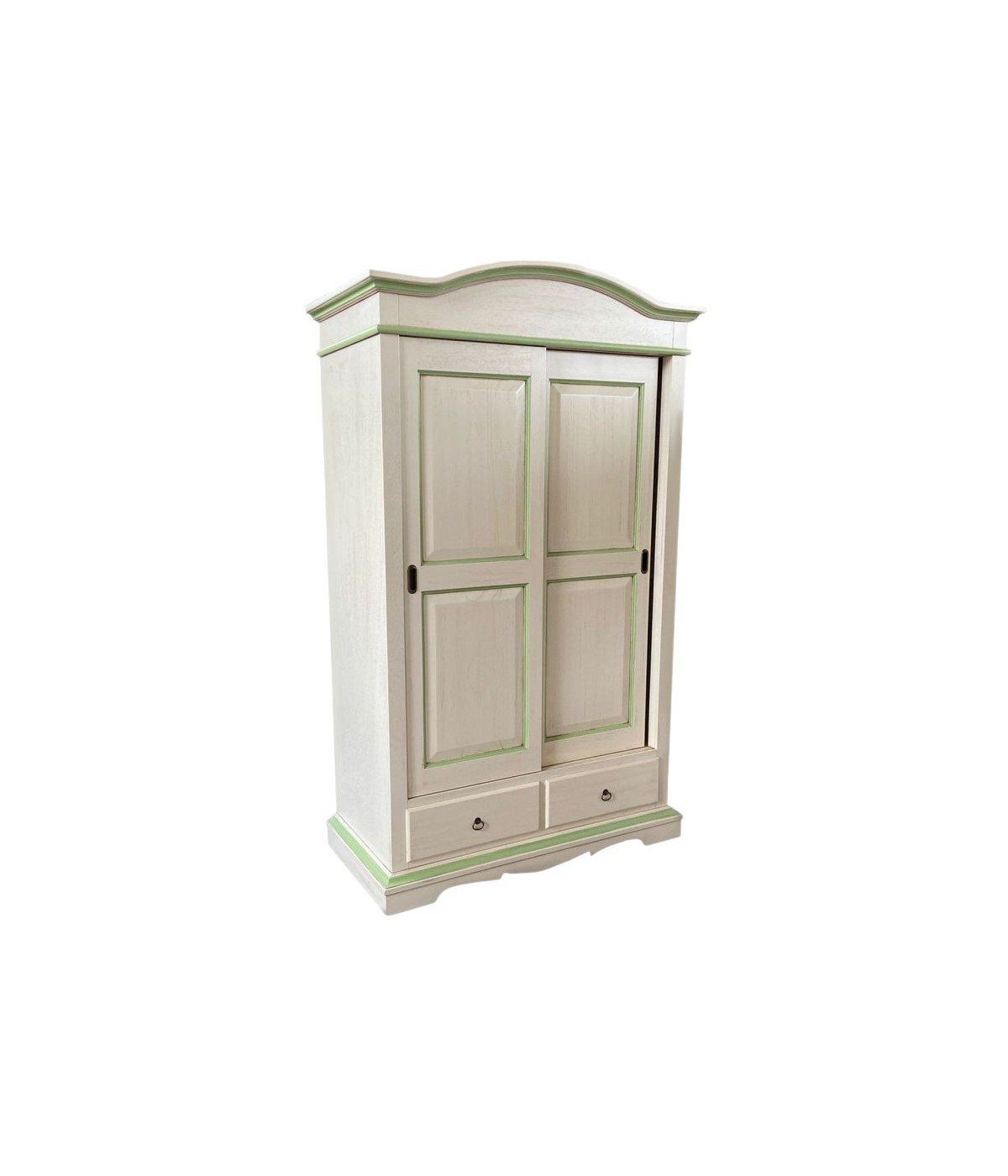 MOBILI 2G - Armadio 2 ante scorrevoli legno shabby avorio anticato filo verde 122X59X200 VISTA FRONTALE