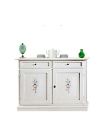 MOBILI 2G - Credenza 2 Ante 2 cassetti legno bianca decorata 105X42X85 VISTA FRONTALE