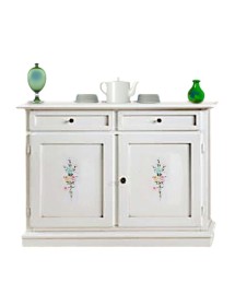 MOBILI 2G - Credenza 2 Ante 2 cassetti legno bianca decorata 105X42X85 VISTA FRONTALE