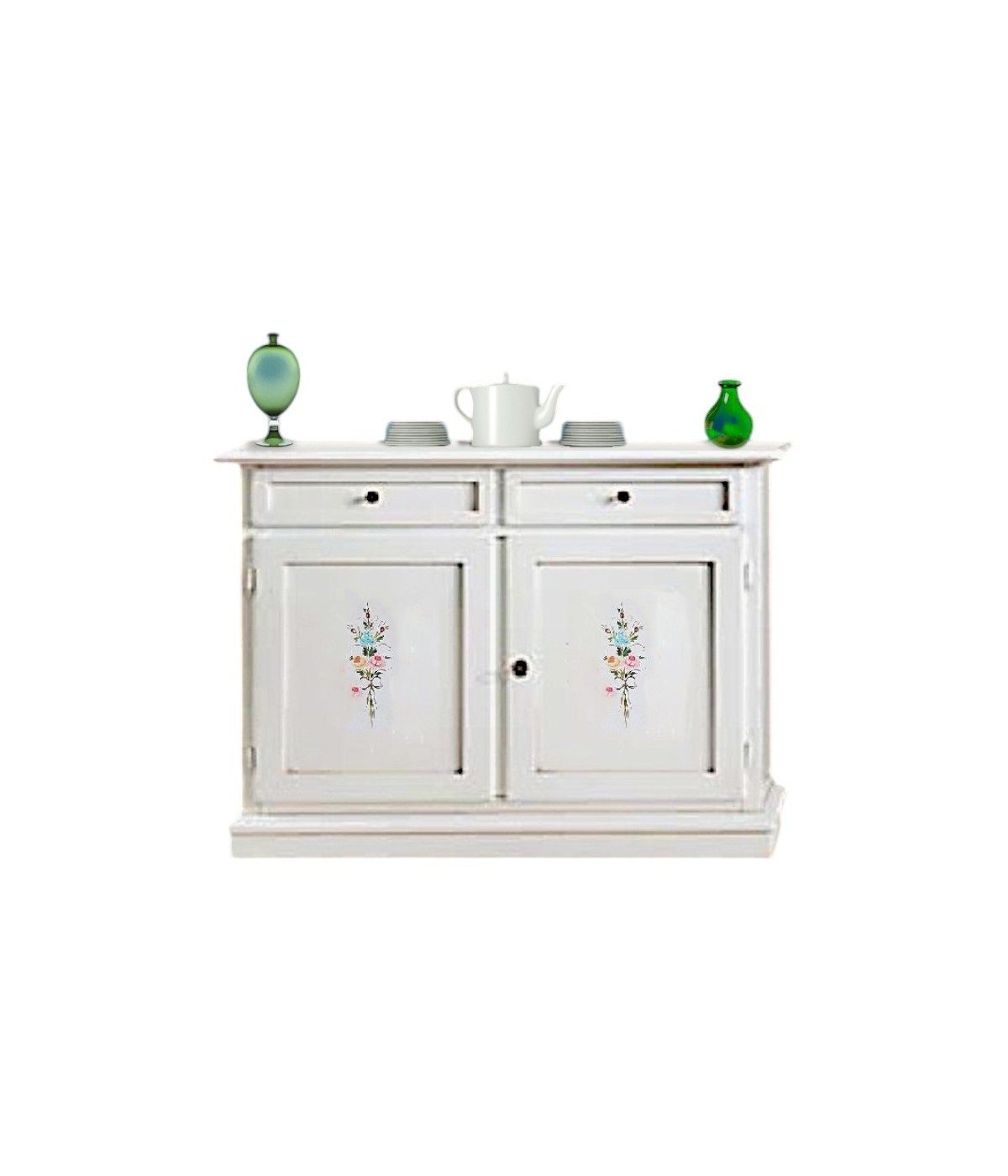 MOBILI 2G - Credenza 2 Ante 2 cassetti legno bianca decorata 105X42X85 VISTA FRONTALE