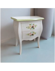 MOBILI 2G - Comodino Legno shabby bianco anticato decori filo verde 50x30x60 VISTA FRONTALE