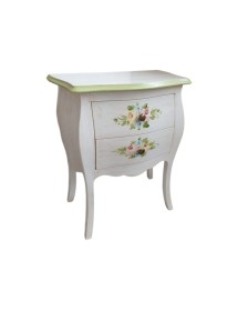 MOBILI 2G - Comodino Legno shabby bianco anticato decori filo verde 50x30x60 VISTA FRONTALE