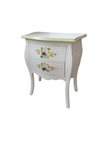 MOBILI 2G - Comodino Legno shabby bianco anticato decori filo verde 50x30x60 VISTA FRONTALE