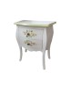 MOBILI 2G - Comodino Legno shabby bianco anticato decori filo verde 50x30x60 VISTA FRONTALE