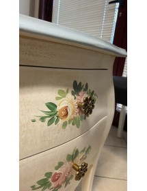 MOBILI 2G - Comodino Legno shabby avorio anticato decori filo azzurro 50x30x60 VISTA FRONTALE