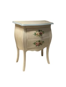 MOBILI 2G - Comodino Legno shabby avorio anticato decori filo azzurro 50x30x60 VISTA FRONTALE