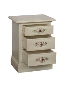 MOBILI 2G - Comodino 3 cassetti legno shabby bianco anticato decori 50x38x65 VISTA FRONTALE