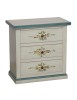 MOBILI 2G - Comodino 3 cassetti legno shabby bianco anticato decori filo azzurro 60x35x64 vista frontale