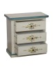 MOBILI 2G - Comodino 3 cassetti legno shabby bianco anticato decori filo azzurro 60x35x64 vista frontale