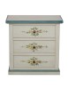 MOBILI 2G - Comodino 3 cassetti legno shabby bianco anticato decori filo azzurro 60x35x64 vista frontale