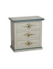 MOBILI 2G - Comodino 3 cassetti legno shabby bianco anticato decori filo azzurro 60x35x64 vista frontale