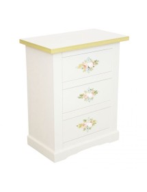 MOBILI 2G - Comodino 3 cassetti legno shabby bianco decori filo verde 60x35x64 vista frontale