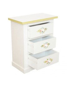 MOBILI 2G - Comodino 3 cassetti legno shabby bianco decori filo verde 60x35x64 vista frontale