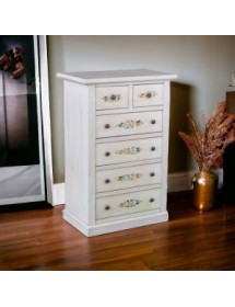 Cassettiera 6 cassetti in legno shabby bianco anticato decorato 62x...