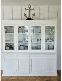 CRISTALLIERA CLASSICA 4 PORTE IN LEGNO SHABBY BIANCO 205X42X205 (1379)