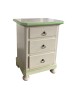 MOBILI 2G - Comodino 3 cassetti legno shabby avorio anticato decori filo verde 51x40x66 vista frontale