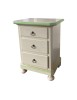 MOBILI 2G - Comodino 3 cassetti legno shabby avorio anticato decori filo verde 51x40x66 vista frontale