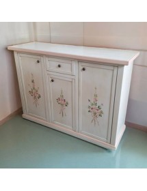 MOBILI 2G - Credenza 3 porte 1 cassetto bianco anticato decori filo rosa 120x39x85 vista frontale