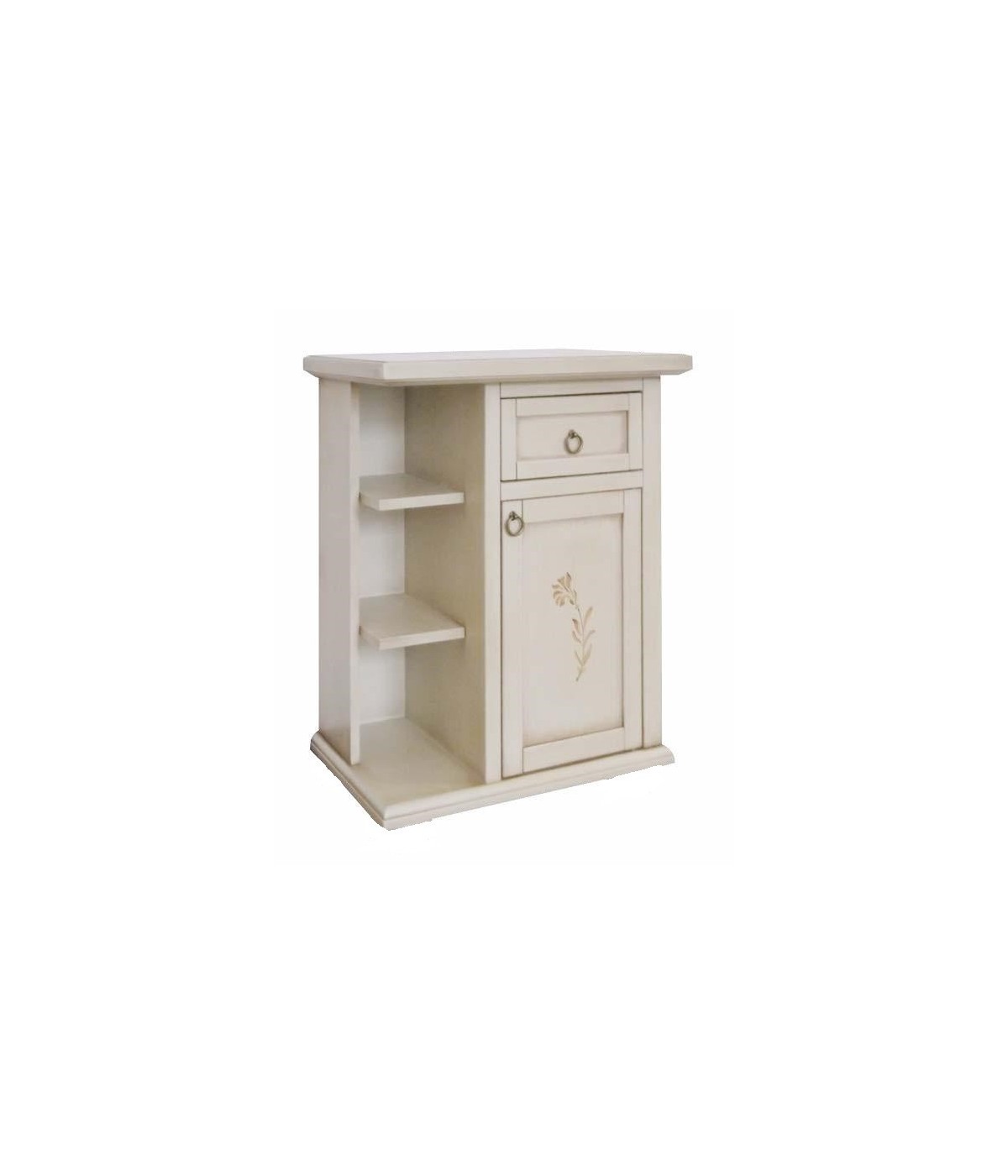 MOBILI 2G - Porta telefono shabby 1 porta 1 cassetto avorio anticato decori 64x32x74 VISTA FRONTALE