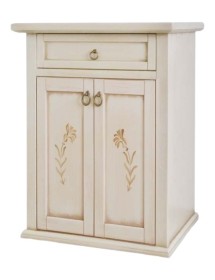 MOBILI 2G - Porta telefono shabby 2 porte 1 cassetto avorio anticato decori 60x32x76 vista frontale